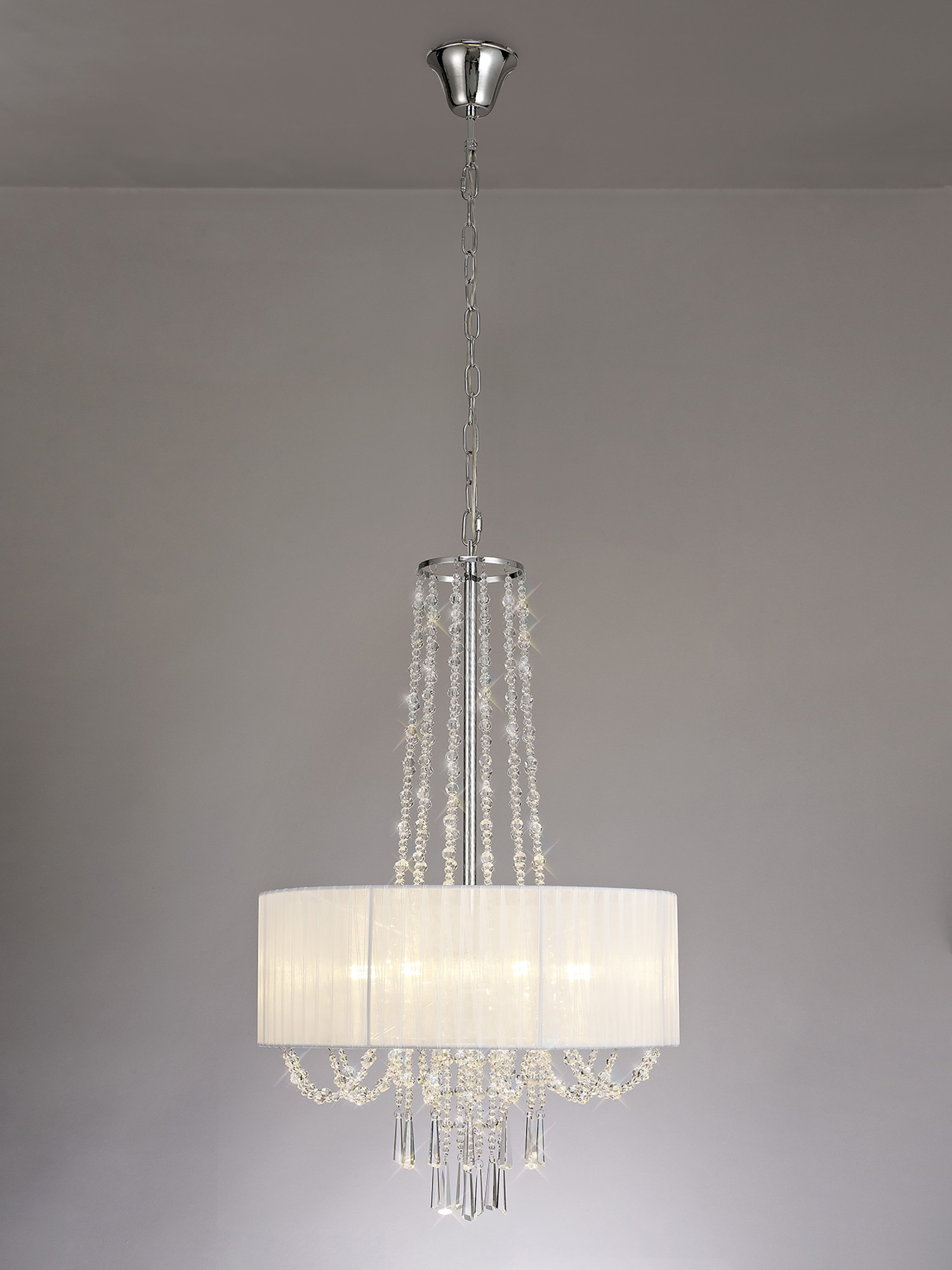 Freida Polished Chrome-White Crystal Ceiling Lights Diyas Shaded Crystal Fittings